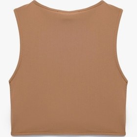 Resim Koton Skinny Bisiklet Yaka Kolsuz Crop Top Açık Kahverengi 5slk90040mk Açık Kahve 