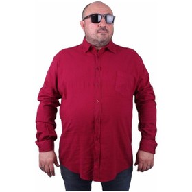 Resim Moc Grande Mocgrande Erkek Büyük Beden Likralı Keten Cepli Gömlek 11306 Bordo-bordo 