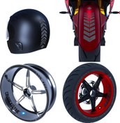 Resim Moto Rider 4'lü Sticker Seti Siyah Karbon Fiber Dokulu İç Dış Jant Şeridi Kask ve Çamurluk Çınar Extreme Çınar Extreme