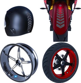 Resim Moto Rider 4'lü Sticker Seti Siyah Karbon Fiber Dokulu İç Dış Jant Şeridi Kask ve Çamurluk Çınar Extreme 