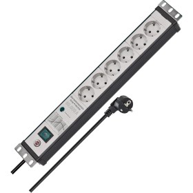 Resim Mena Rise Premium- Çoklu Priz, 6 Katlı, Aşırı Gerilim Korumalı, 60.000 A (19 Inç Formatında, 3 M Kablo, Şalterli, Alman Malı) Siyah/gri 