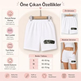 Resim Kadın Beli Lastikli Mini Şort Pamuk Penye Rahat Kalıp Yazlık Günlük Düz ve Baskılı Şort 