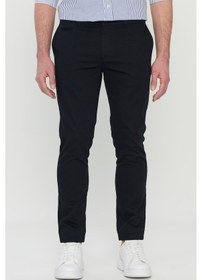 Resim AC&Co / Altınyıldız Classics Erkek Sıyah Pamuklu Slim Fit Dar Kesim Armürlü Yan Cepli Esnek Casual Pantolon Siyah 