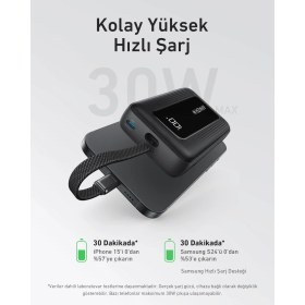 Resim Anker Zolo Powerbank (10K, 30W, Dahili USB-C Kablo) - Siyah - A1688 (Anker Türkiye Garantili) 