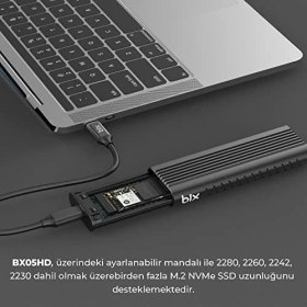 Resim Mena Rise Bix BX05HD Aluminyum Kasa Type-C 3.1 Gen2 To Pcıe Nvme M.2 SSD Disk Kutusu 2230 /2242 / 2260 / 2280 Ssd'ler ile Uyumlu 