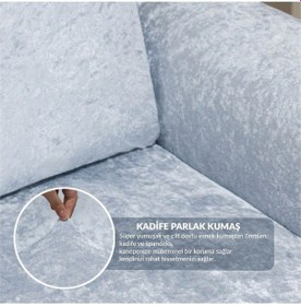 Resim Kadife 3 Kişilik Koltuk Örtüsü Lastikli Kanepe Örtüsü Lastikli Koltuk Örtüsü Koltuk Kılıfı Gri 
