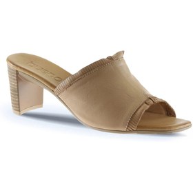 Resim BUENO Shoes Bej Deri Kadın Topuklu Terlik 01wn4002 