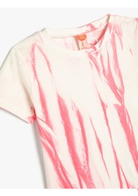 Resim Koton Tişört Batik Desenli Kısa Kollu Bisiklet Yaka Pamuklu Pembe Desenli 4smg10200ak Pembe Desenli 