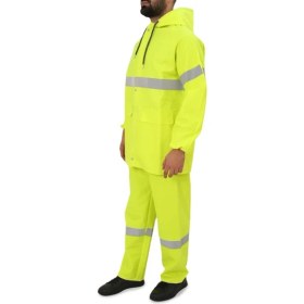 Resim Kkdavm Yüksek Görünümlü Reflektörlü Dikişsiz Fermuarlı Yağmurluk Alt Üst Takım Pvc Su Geçirmez 
