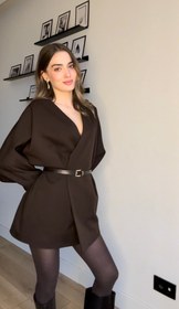Resim Aec Prive Kadın Oversize Şık Kemerli Blazer Ceket - Kahverengi / Standart 