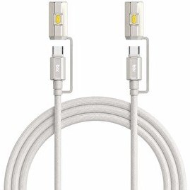 Resim Bix T2IN1C 240W LED Fener ve Alevsiz Çakmak Fonksiyonlu Type-C to Type-C 1.2 M Gri Şarj ve Data Kablosu 