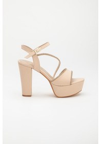 Resim Dilimler Ayakkabı Tek Bant Taşlı Saten Ten Kadın Platform Topuklu Abiye Ayakkabı 2389 Ten Ten Rengi 