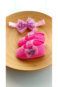 Resim VaVbaby Barbie Pink - Pembe Kız Bebek Bandana Ve Ayakkabı 0-6 Ay Şirin Sevimli Rahat Yumuşak Taban 