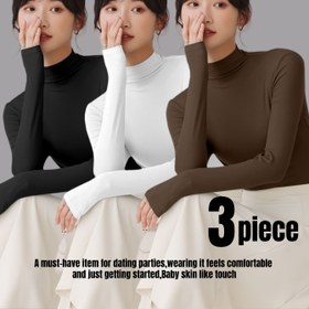 Resim Sonbahar ve Kış için 3 Adet Katı Dar Kesim Termal İçlik, Uzun Kollu Yaka Üst, Kadın İç Çamaşırı ve İç Giyim 