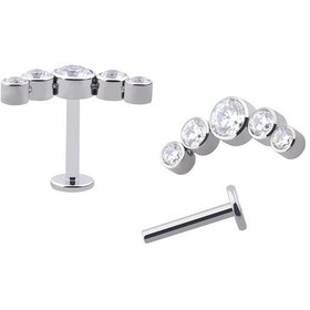 Resim Right Grand Astm F136 Titanyum İç Dişli Çerçeve Seti 5'li Kübik Zirkon Labret Dudak Piercing Açık Sarı Altın Renk Whıte 