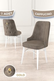Resim Canisa Pare Serisi, 1.sınıf Babyface Kumaş Yemek Odası Cappucino Sandalye, Beyaz Gürgen Ayak, Gold Halkalı 