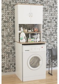 Resim AE-2042 Solo Çamaşır Makinesi Dolabı, Banyo Dolabı, 4 Raflı, Kapaklı, Beyaz Dolap Beyaz 