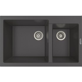 Resim Polex Cristalüx Granit Evye P-1.75 Antrasit 1.5 Gözlü Tezgah Altı Ve Tezgah Üstü Mutfak Evyesi 81x50.5 CM 