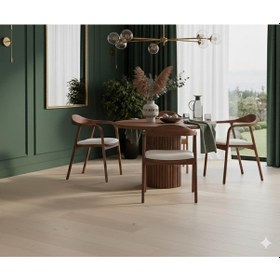 Resim Doğal Ahşap Yuvarlak Lumera Yemek Masası Takımı 4 Kişilik Modern Scandinavian Stil Ceviz Beyaz 