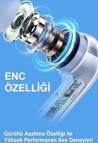 Resim Bluetooth Kulaklık Kablosuz Ultrapods Dijital Göstergeli Gaming Dokunamtik Enc Mipods V5.3 YeniNesil 