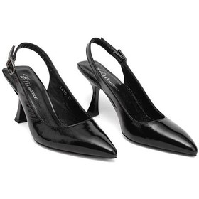 Resim Elit Calissa Kadın Hakiki Rugan Deri Klasik Topuklu Ayakkabı Siyah Siyah 