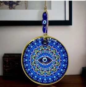 Resim Yaldızlı Nazar Boncuklu Mavi Pembe Renkli Duvar Süsü Cam Duvar Dekoru Tdrtr 