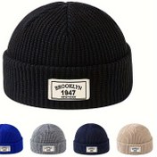 Resim MAKEFGE Erkekler İçin Moda Örgü Bere - Harfli Yama Detaylı, Esnek Akrilik Kışlık Şapka, Aktif Boş Zamanlar ve Sevgililer Günü Hediyesi için İdeal 