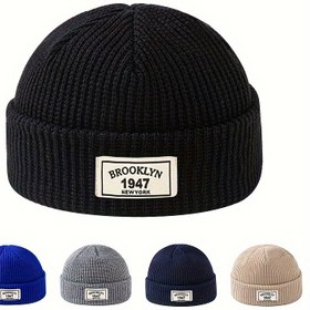 Resim MAKEFGE Erkekler İçin Moda Örgü Bere - Harfli Yama Detaylı, Esnek Akrilik Kışlık Şapka, Aktif Boş Zamanlar ve Sevgililer Günü Hediyesi için İdeal 