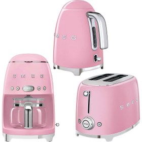 Resim Smeg 50's Style Pembe Kettle - 1x2 Ekmek Kızartma Makinesi Ve Filtre Kahve Makine Seti 