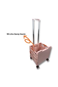 Resim Portakap 4 Tekerlekli, 55 Litre Pembe Katlanır Alışveriş Arabası - Pazar Arabası - Hareketli Tutacaklı 