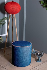 Resim Gazzini Furniture Venice Mavi Teddy Puf- Yuvarlak Makyaj Masası Pufu 