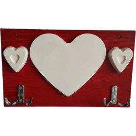 Resim Bahat Ahşap Kalpli Duvar Portmanto Elbise Askısı Krom Kancalı Askılık 18*30 cm 