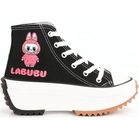 Resim Labubu Baskılı Yüksek Taban Boğazlı Converse Siyah - Fuşya 