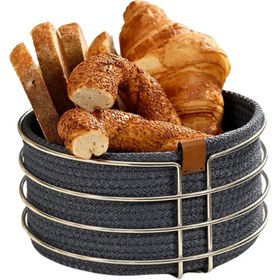 Resim Silver Yuvarlak Açık Mavi Hasır Örmeli Ekmek Sepeti 
