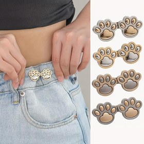 Resim 1 adet-4 adet Sevimli Kedi Pati Kemer Ayarlanabilir Bel Tokası Çıkarılabilir Dikişsiz Kot Düğmesi Bel Sıkıştırıcı 