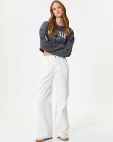 Resim Koton Crop Sweatshirt Baskılı Uzun Kollu Pamuklu Antrasit 4sak10274ek Antrasit 