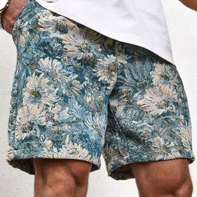 Resim Erkek Çiçek Desenli Rahat Yaz Şortları - Hafif Jacquard İmpresyonist Dış Mekan Pantolonları Cebi ile, Bol Kesim, Esnemez Kumaş, Rahat Giyim için Mükemmel, Dış Mekan Giyim | Rahat Kesim Şortlar | Polyester Şortlar 