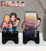 Resim Bk Gift Kişiye Özel Aile Karikatürlü Ahşap Biblo Telefon Standı-6 