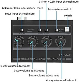 Resim BTER Kulaklık amplifikatörü, profesyonel 4 kanallı mono-/stereo ses amplifikatörü, taşınabilir kulaklık dağıtıcı, 1/4 inç ve 1/8 inç TRS kulaklık çıkışı ve 1/4 
