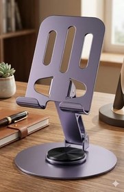 Resim TELEFON STANDI METAL ALAŞIMLI 360 DERECE TAM TUR DÖNEBİLEN ÇİFT NOKTADAN KATLAMA AYARLI ÇOK FONKSİYONLU TABLET VE TELEFON STANDI LİLA AÇIK MOR 
