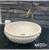 Resim Traverten Özel Dizayn Dışı Patlatma Çanak Lavabo 