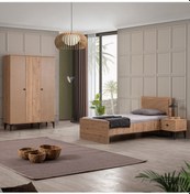 Resim Rustik Genç Odası Takımı - 3 Kapılı Dolap, Karyola, Komodin 