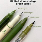 Resim 4 Adet Vintage Yeşil Fırça Kalemler, Çoklu Uç Tipleriyle Uyumlu, Yüksek Kalite, Hızlı Kuruyan Mürekkep, El Yazısı Defterleri ve Ofis İşleri İçin Uygun 