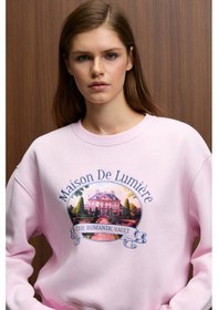 Resim Grimelange Talmera Kadın Önü Baskılı Yuvarlak Yaka Pembe Sweatshirt Pembe 