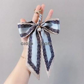 Resim Silver1 Gıoıo Yeni Ipek Eşarp Anahtarlık Kişiselleştirilmiş Inci Papyon Çanta Çekicilik Dokuma Anahtarlık (Yurt Dışından) 