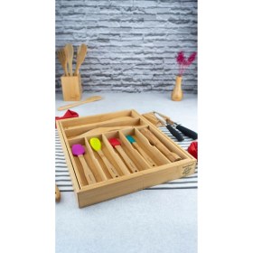 Resim Kahverengi Ayarlanabilir Çekmece Düzenleyici, Kaşıklık ve Bıçaklık Seti 