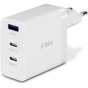 Resim Ttec SmartCharger Trio GAN 65W PD Seyahat Hızlı Şarj Aleti 2 USB-C+USB-A 