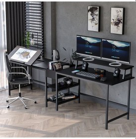 Resim 530-s Bilgisayar Masası, Ekstra Uzun İki Kişilik Masa, Oyun Masa Siyah 