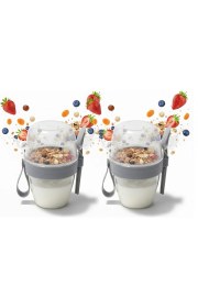 Resim Corcoz Pratik Kaşık Çatallı Müsli Yoğurt Yulaf Salata ve Atıştırma Kabı 600 ml 2 Adet - CZ115 