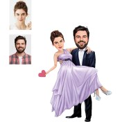 Resim Kişiye Özel Karikatürlü Evli Mutlu Ahşap Araba Dikiz Ayna Süsü 